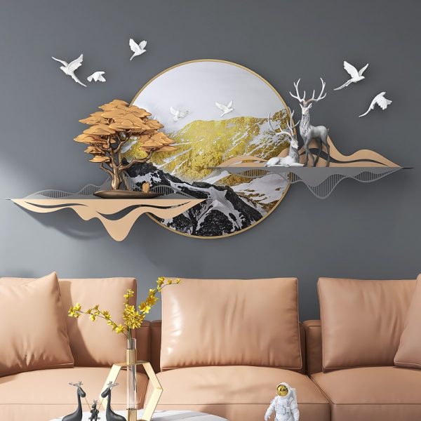 Phù điêu treo tường 3D đôi hươu trang trí phòng khách CD358