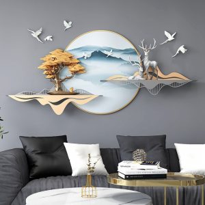 Phù điêu treo tường 3D đôi hươu trang trí phòng khách CD358
