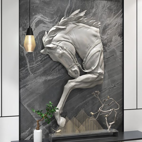 Phù điêu 3D đầu ngựa trang trí
