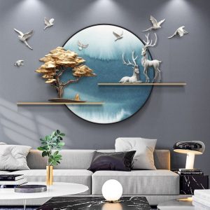 Phù điêu treo tường hươu và núi CD356