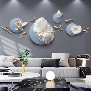 Phù điêu trang trí tường kết hợp sen và cá CD609