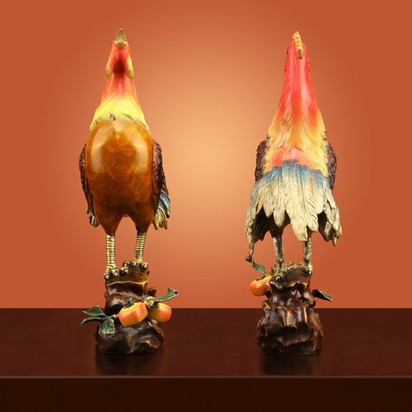 Tượng gà trống gáy bằng đồng
