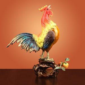 Tượng gà trống gáy bằng đồng