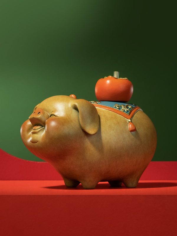 Tượng heo cõng quả hồng bằng đồng cao cấp