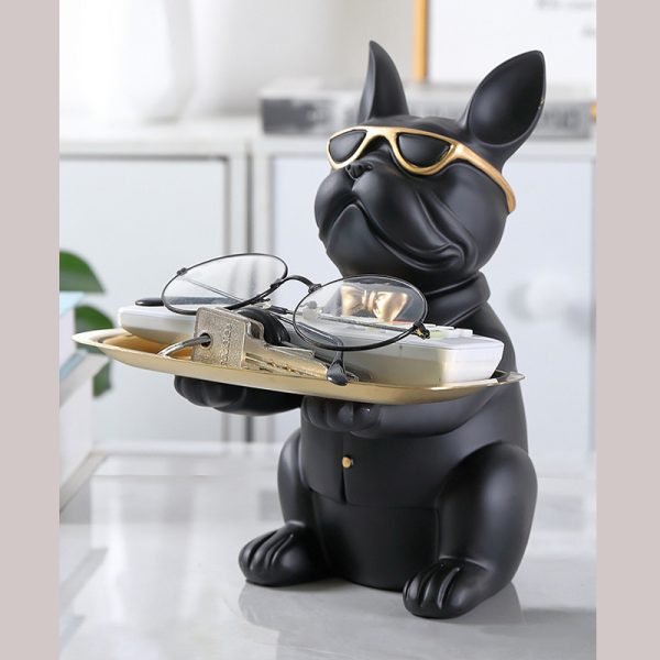 Tượng decor Chó nhỏ bưng khay độc đáo