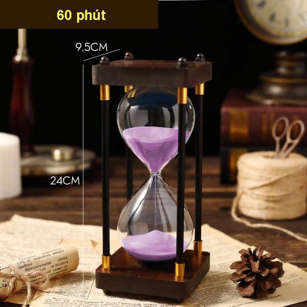 Đồng hồ cát 4 trụ đế gỗ CD246