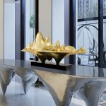 Tượng decor hòn non bộ mạ điện bày quầy lễ tân, sảnh khách sạn