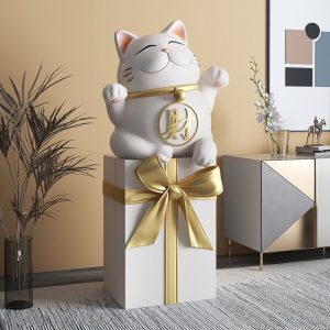 Tượng decor mèo may mắn để sàn trang trí phòng khách