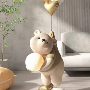 Tượng decor gấu béo ôm đèn led để sàn