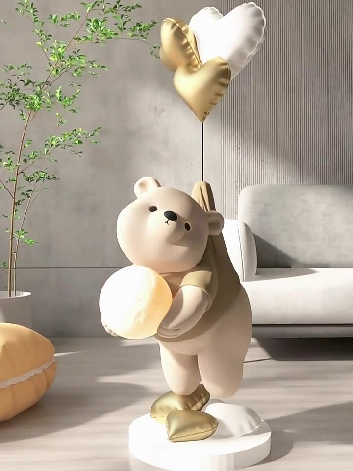 Tượng decor gấu béo ôm đèn led để sàn