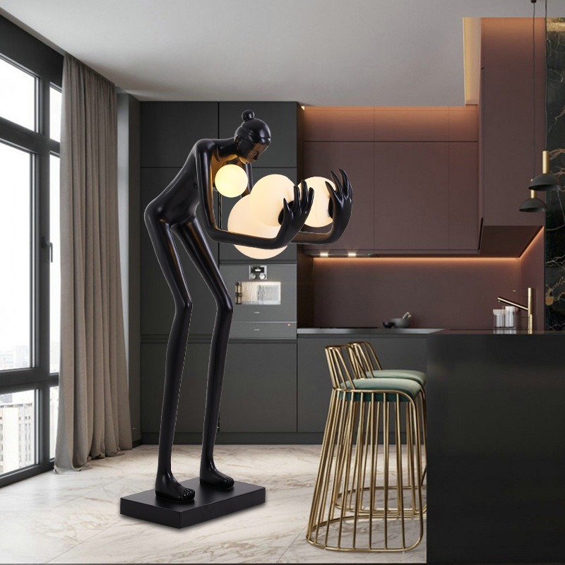 Tượng decor mua tượng nghệ thuật kết hợp đèn sàn trang trí sang trọng