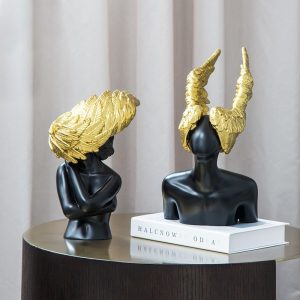 Tượng decor Cặp nam thần nữ thần cánh vàng