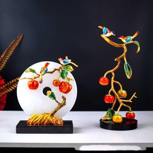 Đồ để bàn cặp chim uyên ương đậu trên cành hồng