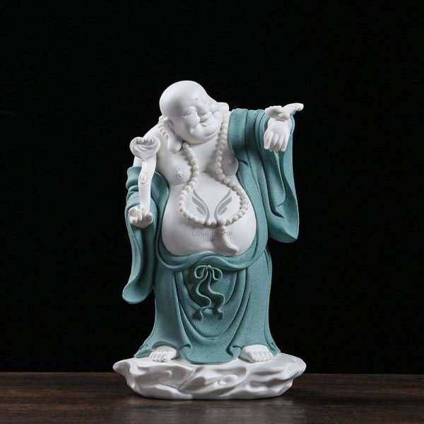 Tượng Phật di lặc cầm gậy như ý decor