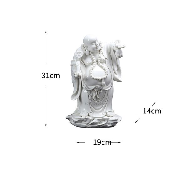 Tượng Phật di lặc cầm gậy như ý decor