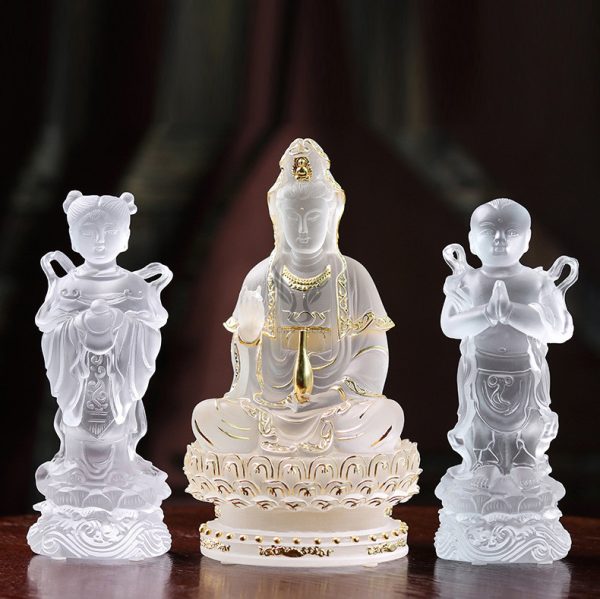 Tượng Quan Thế Âm trai vàng gái ngọc decor
