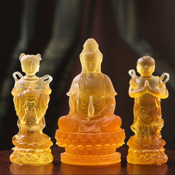 Tượng Quan Thế Âm trai vàng gái ngọc decor