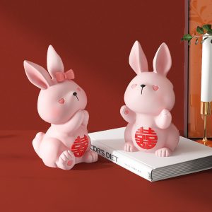 Tượng cặp đôi thỏ chữ hỉ CD1535