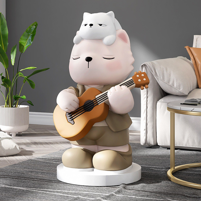 Tượng để sàn chú gấu đánh đàn CD1454