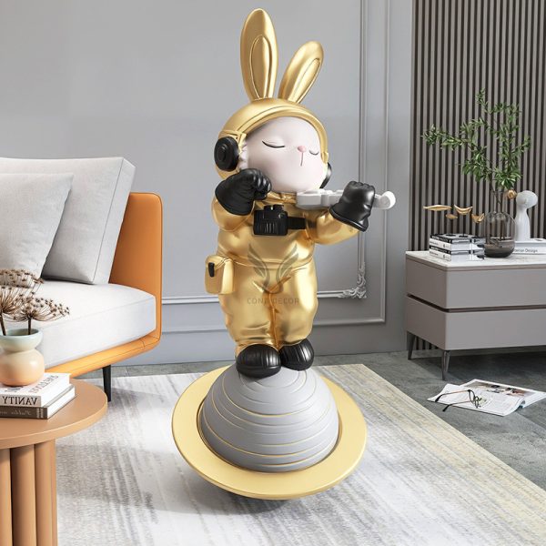 Tượng thỏ đánh đàn decor để sàn CD1483