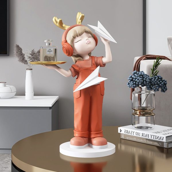 Tượng trang trí phòng khách cô gái bưng khay CD1524