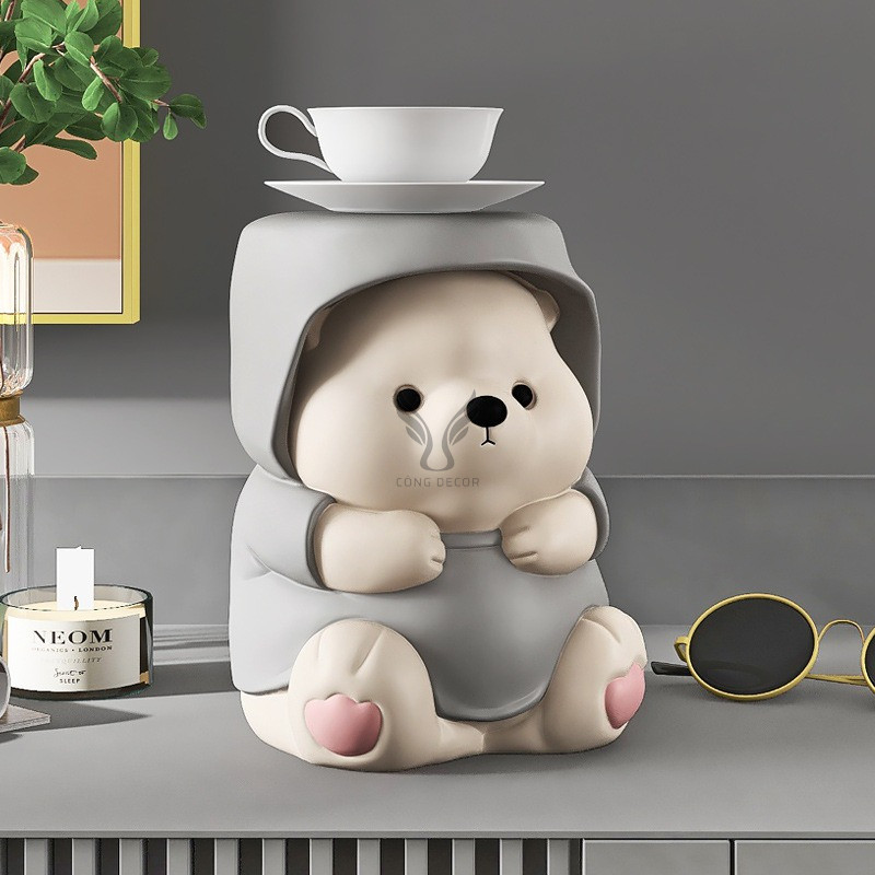 Tượng gấu béo bày kệ tủ