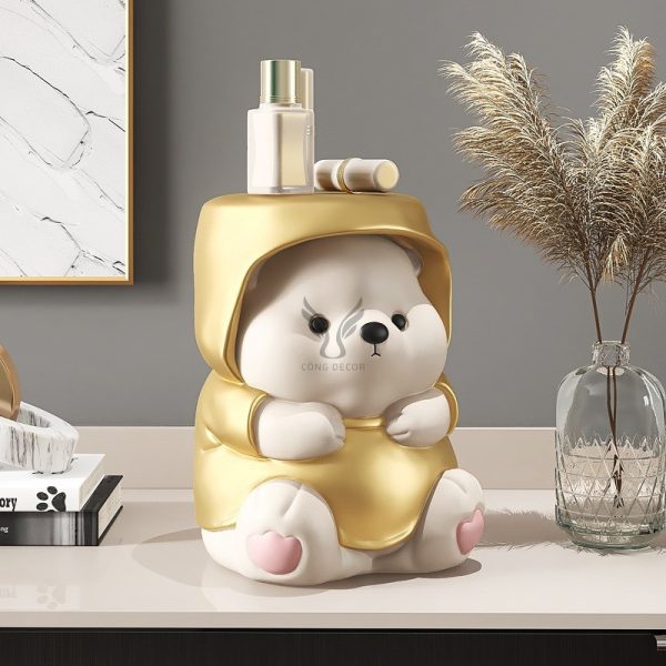 Tượng gấu béo bày kệ tủ