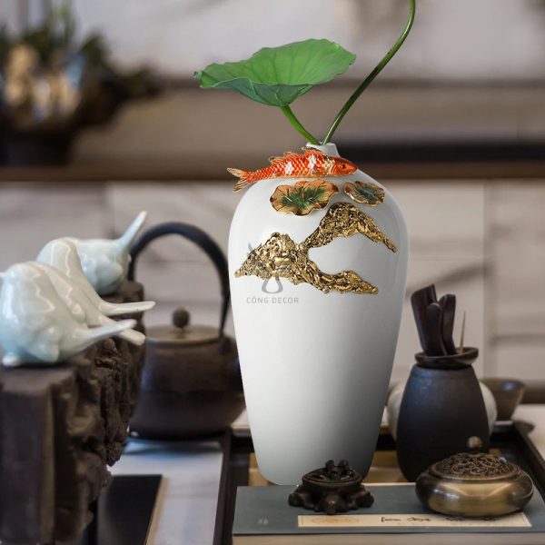 Bình gốm sứ màu men trang trí bàn làm việc CD31346